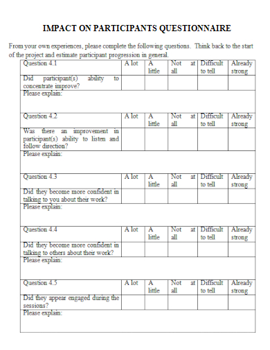 sample impact on participant questionnaire template