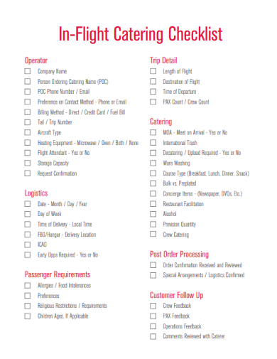 sample in flight catering checklist template