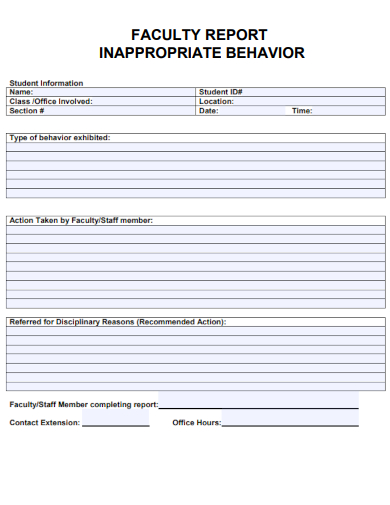 sample inappropriate behavior for faculty report template