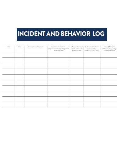 sample incident behavior log form template