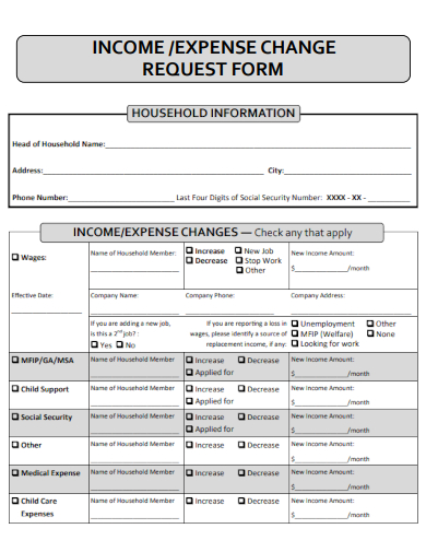 sample income expense change request form template