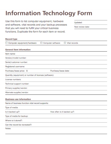 sample information technology form template