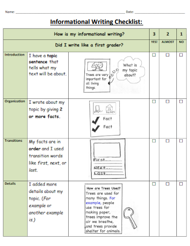 sample informational writing checklist template