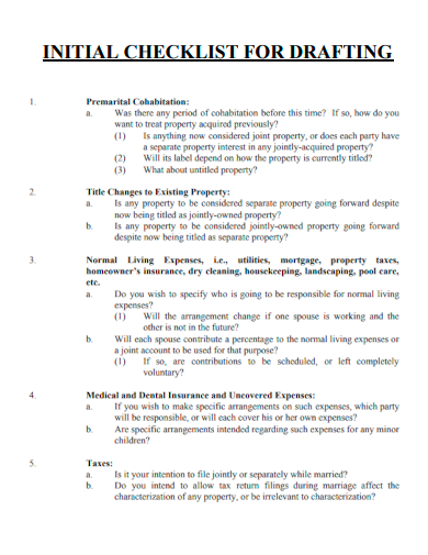 sample initial checklist for drafting template