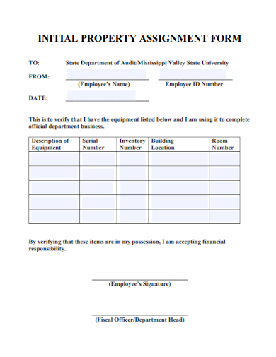 sample initial property assignment form template