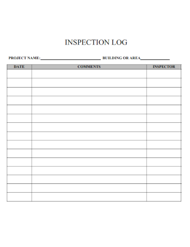 sample inspection log form template