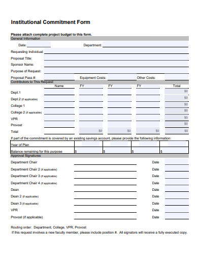 sample institutional commitment form template
