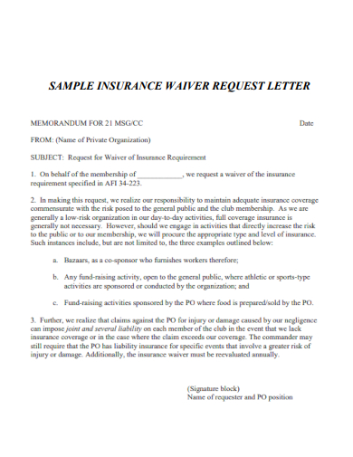 sample insurance waiver request letter template