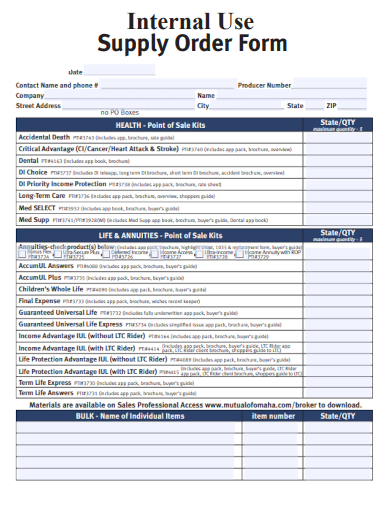 sample internal use supply order form template