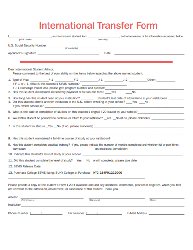 sample international transfer form template