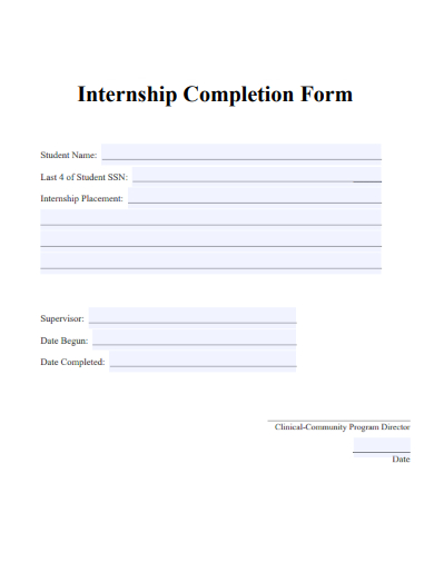 sample internship completion form template