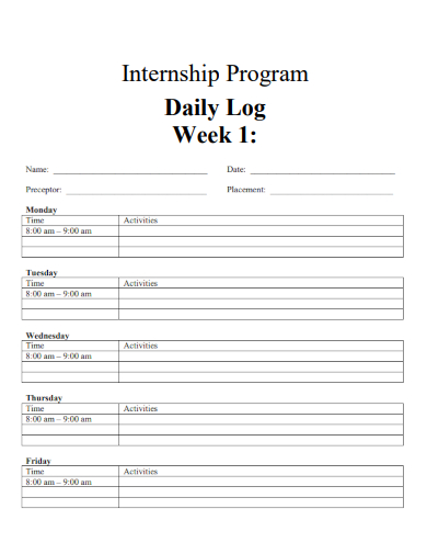 sample internship program daily log form template