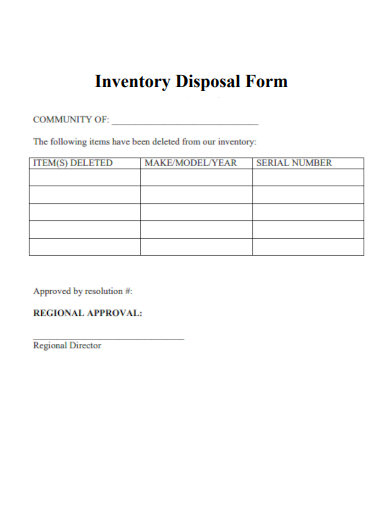 sample inventory disposal form template