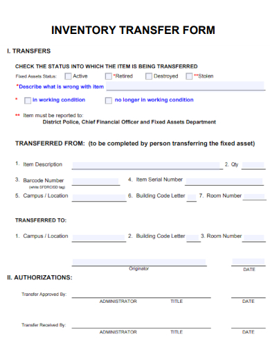 sample inventory transfer form template