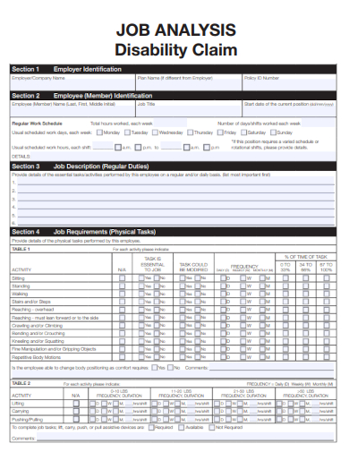 sample job analysis disability form template