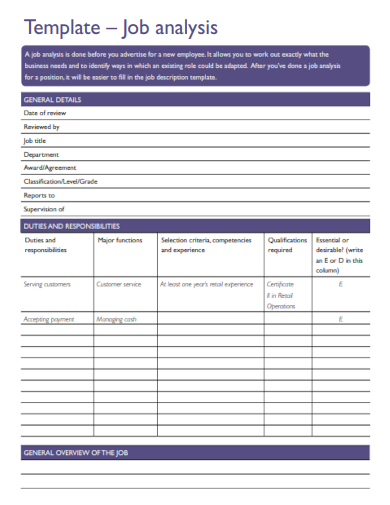 sample job analysis form blank template