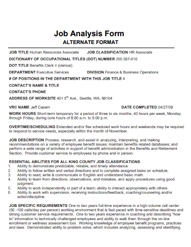 sample job analysis form format template