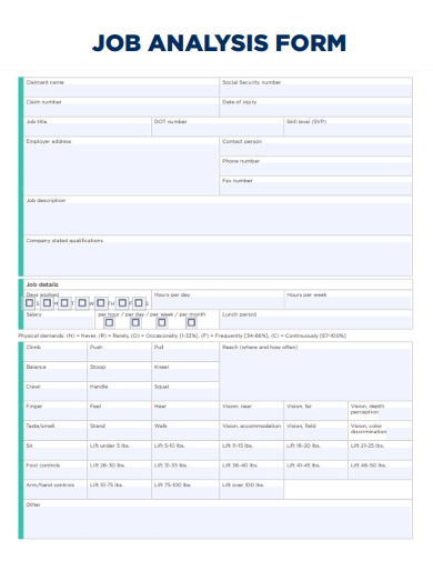 sample job analysis form printable template