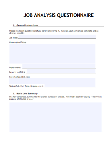 sample job analysis questionnaire form template