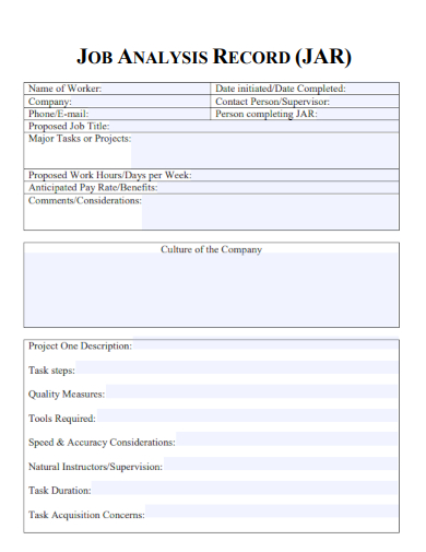sample job analysis record form template