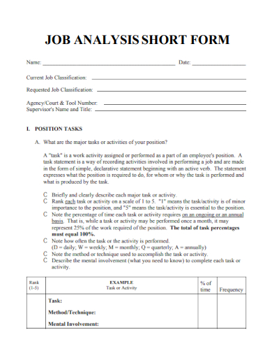 sample job analysis short form template