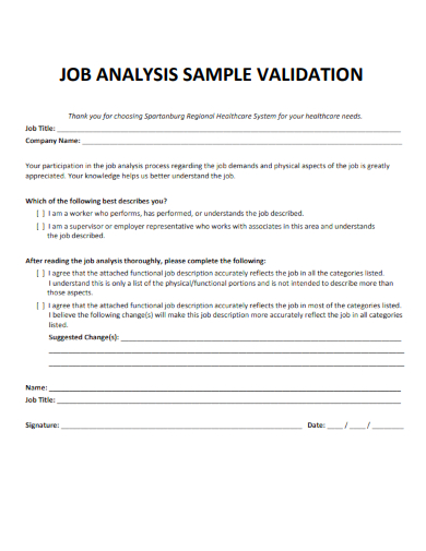 sample job analysis validation form template