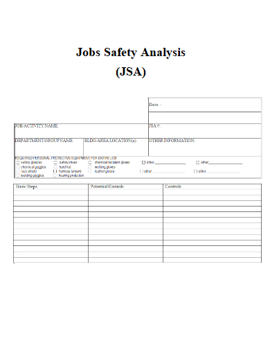 sample job safety analysis form template
