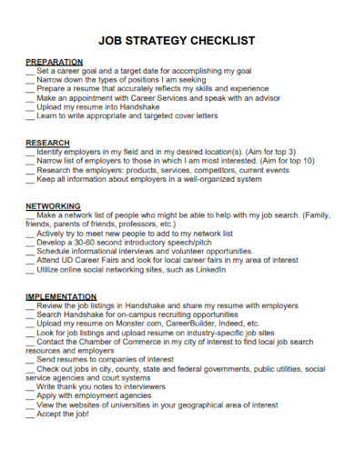 sample job strategy checklist template