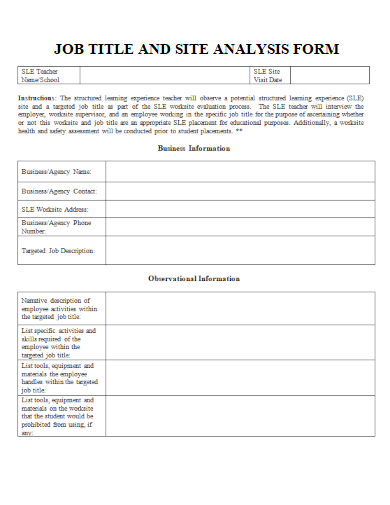 sample job title site analysis form template