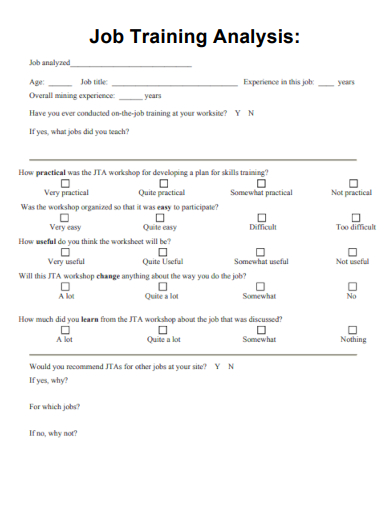 sample job training analysis form template