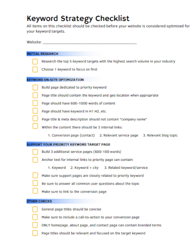 sample keyword strategy checklist template