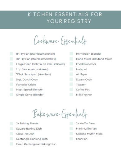 sample kitchen essentials for your registry template