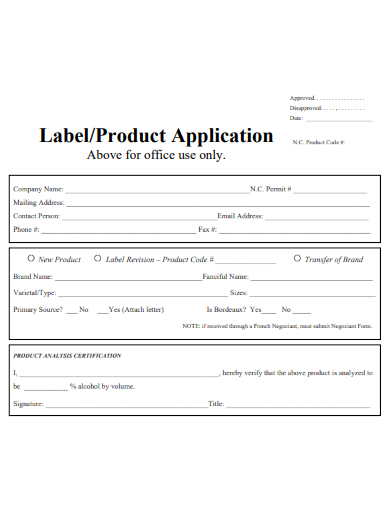 sample label product application template