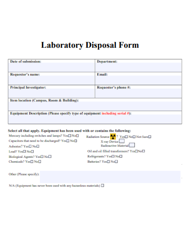 sample laboratory disposal form template