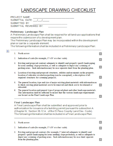 sample landscape drawing checklist template