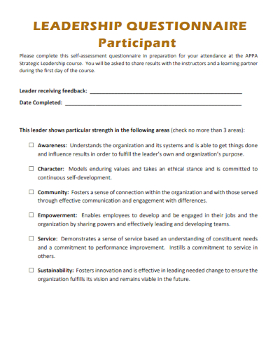 sample leadership questionnaire participant template