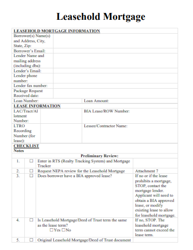 sample leasehold mortgage form template