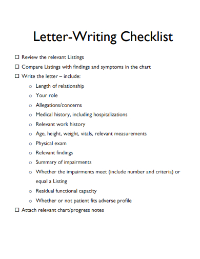 sample letter writing checklist template