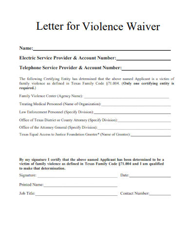 sample letter for violence waiver template