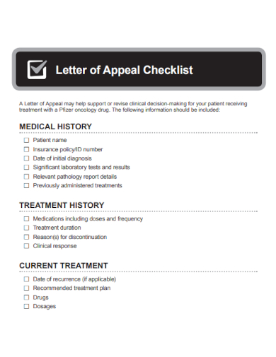 sample letter of appeal checklist template
