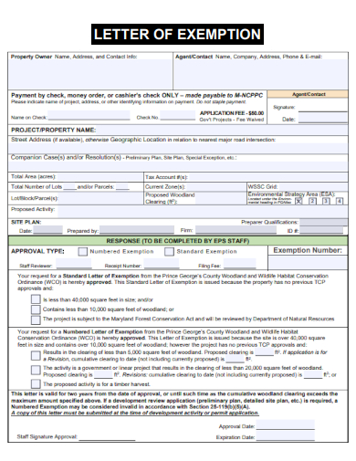 sample letter of exemption form template