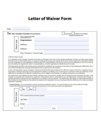 sample letter of waiver form template