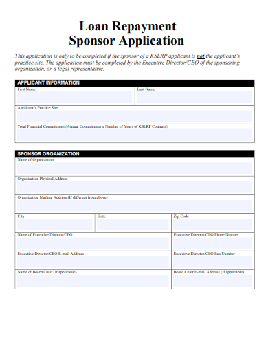 sample loan repayment sponsor application template