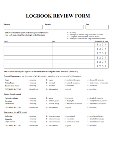sample logbook review form template