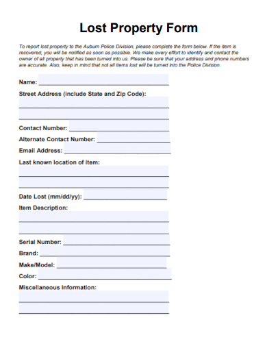 sample lost property form template