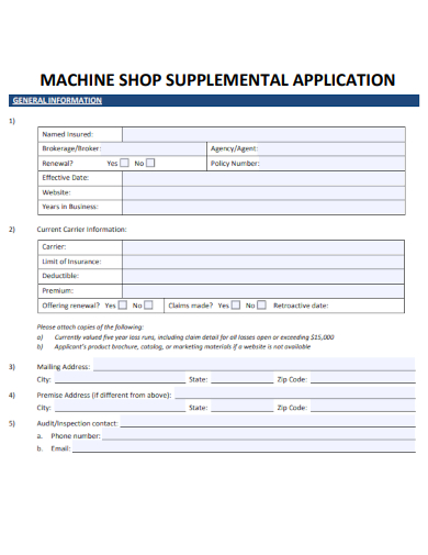 sample machine shop supplemental application template