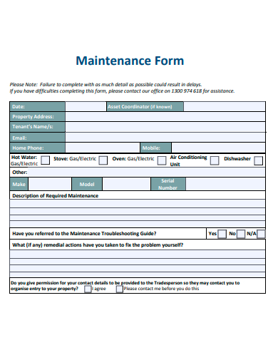 sample maintenance form template
