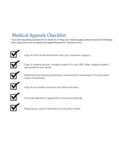 sample medical appeals checklist template