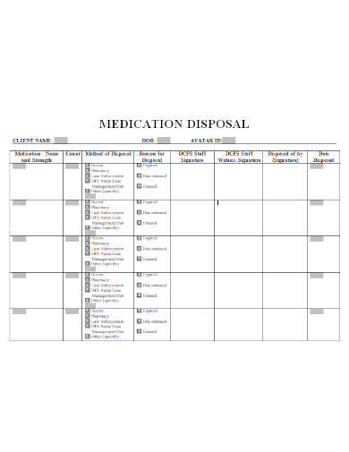 sample medication disposal form template