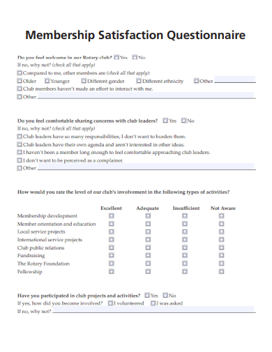 sample membership satisfaction questionnaire template